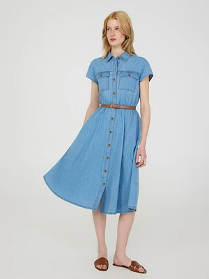 Denim Midi Shirt Dress