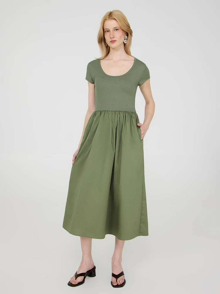 2-Fer Cap Sleeve Midi Dress
