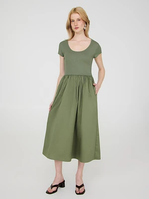2-Fer Cap Sleeve Midi Dress