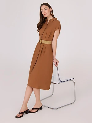 Dolman Sleeve Button-Up Shirt Dress