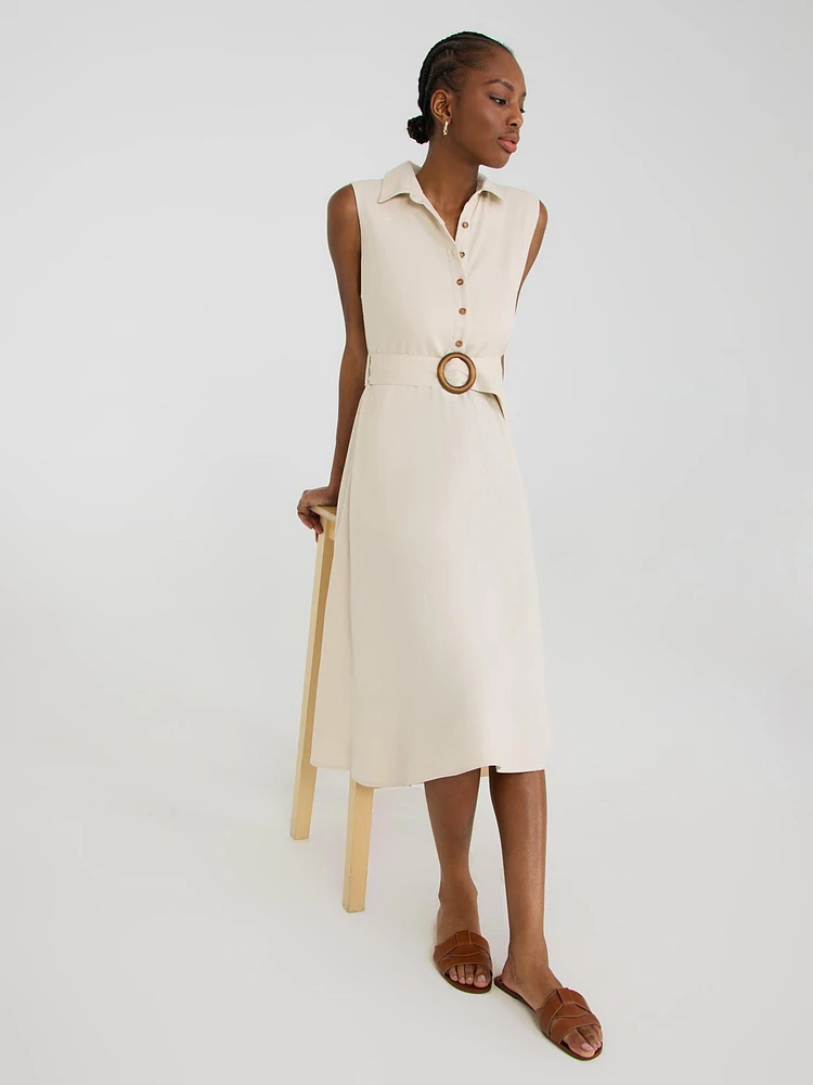 Robe midi boutonnée sur le devant sans manches en lin