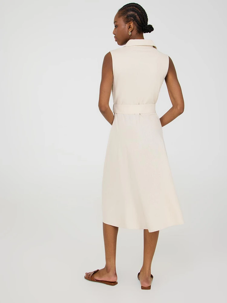 Robe midi boutonnée sur le devant sans manches en lin