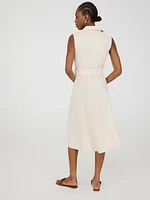 Sleeveless Linen Button-Front Midi Dress