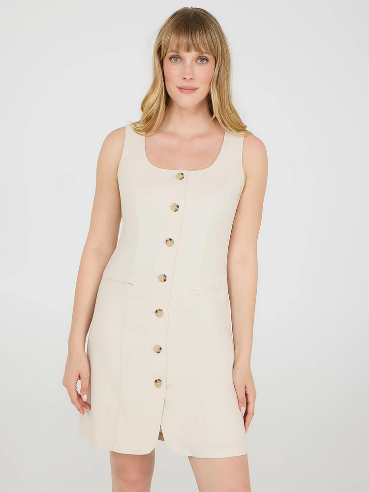 Robe blazer sans manches en mélange de lin