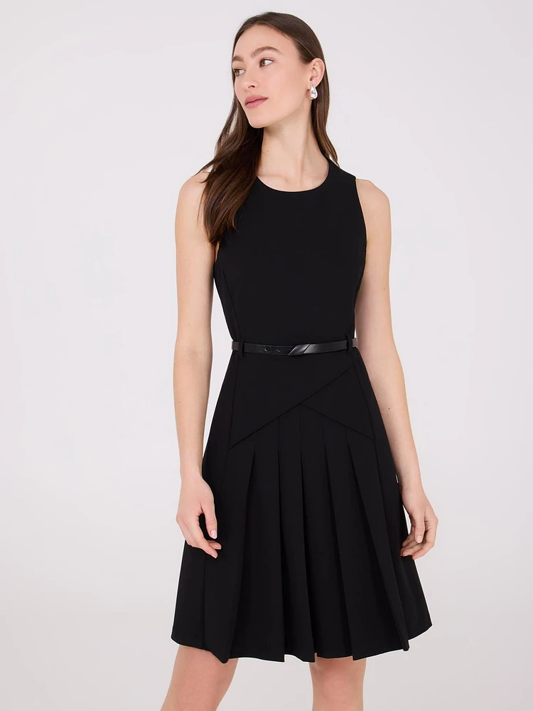 Box Pleat Crepe Midi Dress