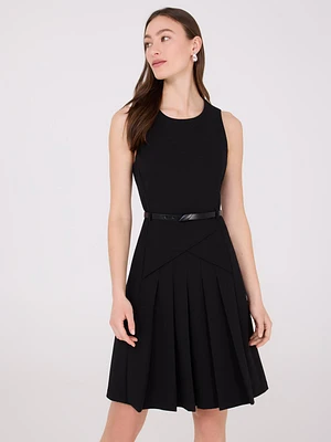 Box Pleat Crepe Midi Dress