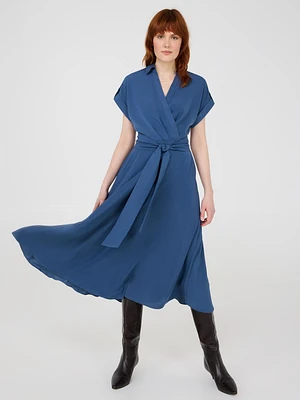 Collared Crossover Midi Dress
