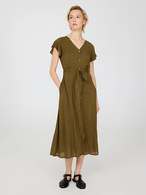 Robe mi-longue boutonnée à manches flottantes