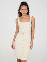 Square Neck Boucle Sheath Dress