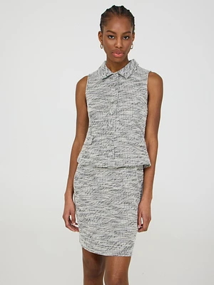 Sleeveless Boucle Shirt Dress