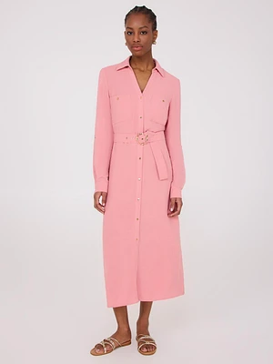 Belted Long Sleeve Midi Shirt Dress
