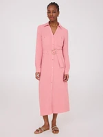 Belted Long Sleeve Midi Shirt Dress