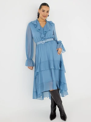 Robe longue asymétrique à volants