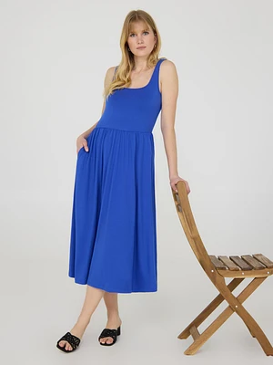 Thick Spaghetti Strap Midi Dress With Pockets