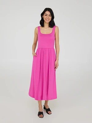 Thick Spaghetti Strap Midi Dress With Pockets