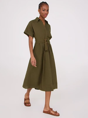 Robe chemise en lin à manches dolman