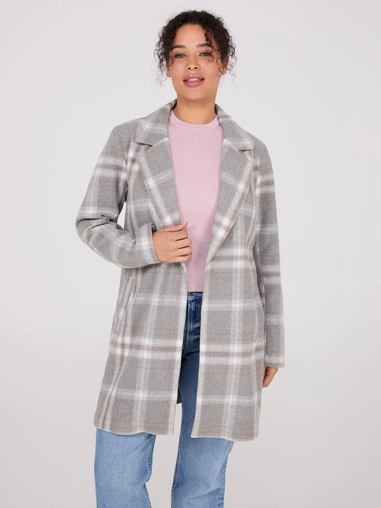 Plaid Open-Front Car Coat