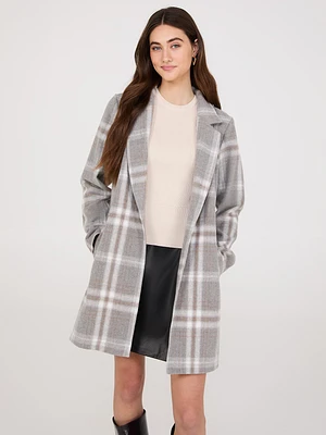 Plaid Open-Front Car Coat