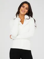 V-Neck Cardigan With Detachable Faux Fur Collar, Pearl /