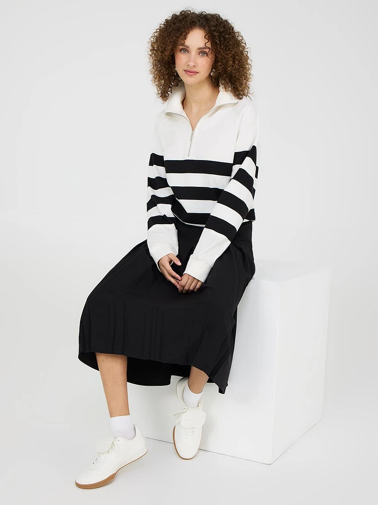 Striped Half-Zip Fleece Sweatshirt