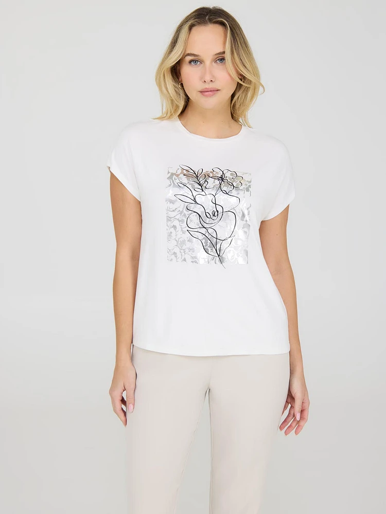 Foil Floral Print Graphic T-Shirt