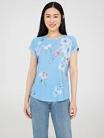 Floral Print Top With Metallic Trim