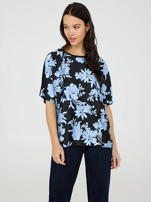 Printed Dolman Sleeve Satin Top