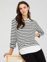 2-Fer Striped Long Sleeve Top, Pearl /