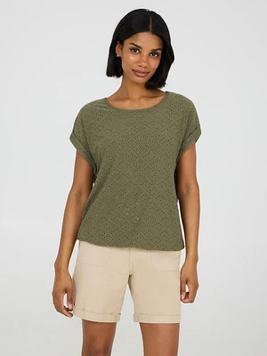 Eyelet Cuffed Dolman Sleeve T-Shirt