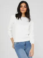 Quilted Pattern Crew Neck Sweatshirt, Pearl /