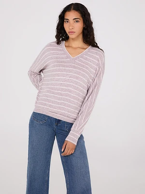 Striped V-Neck Dolman Sleeve Top