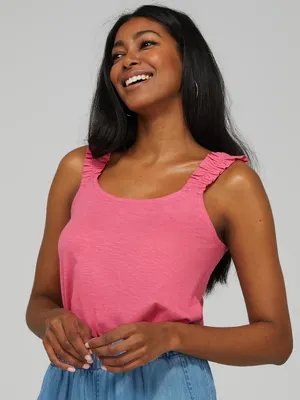 Jersey Tank Top With Ruched Straps, /