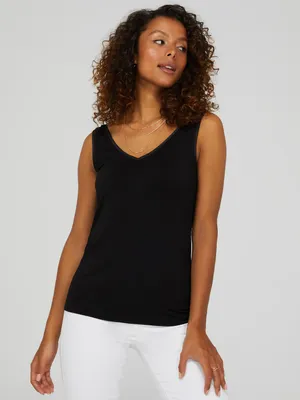 V-Neck Tank Top With Satin Detail, /
