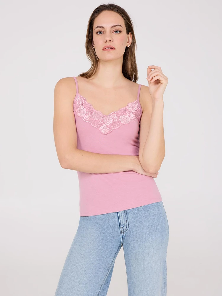 Lace Trim V-Neck Tank Top