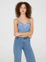 Camisole à col en V et bordure dentelle