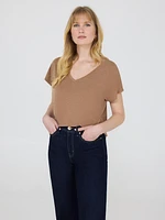 T-shirt à col en V et manches dolman
