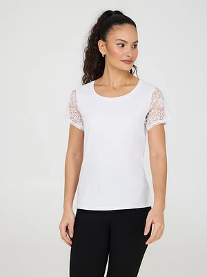 T-shirt avec manches courtes en dentelle