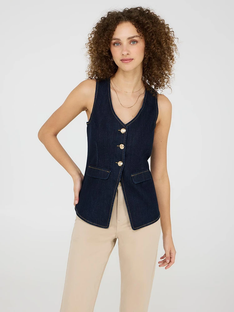 Denim Button-Front Vest