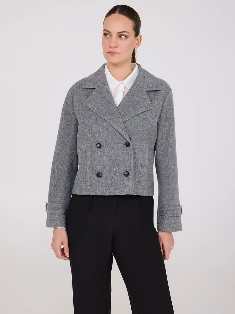 Waisted Faux Wool Trench Jacket