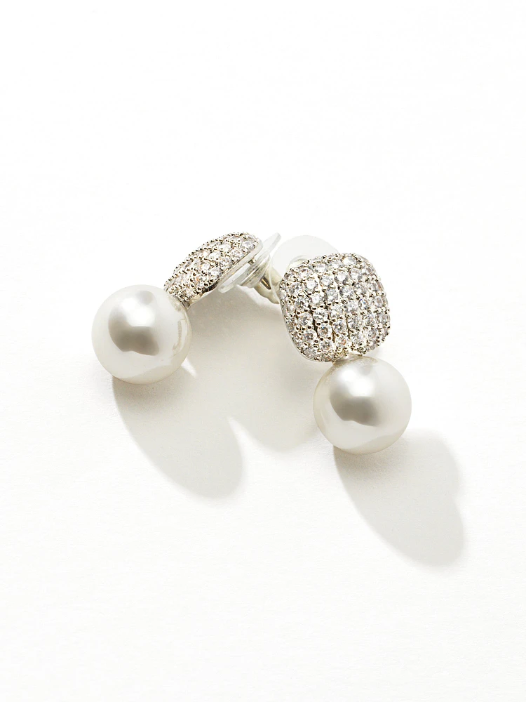 Pave With Pearl Drop Earrings