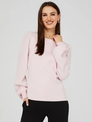 Crew Neck Sweater With Long Sheer Sleeves, Pink Dust /