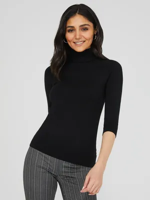 3/4 Raglan Sleeve Turtleneck Sweater, Black /