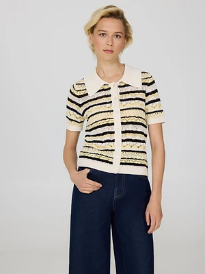 Button-Up Striped Crochet Top