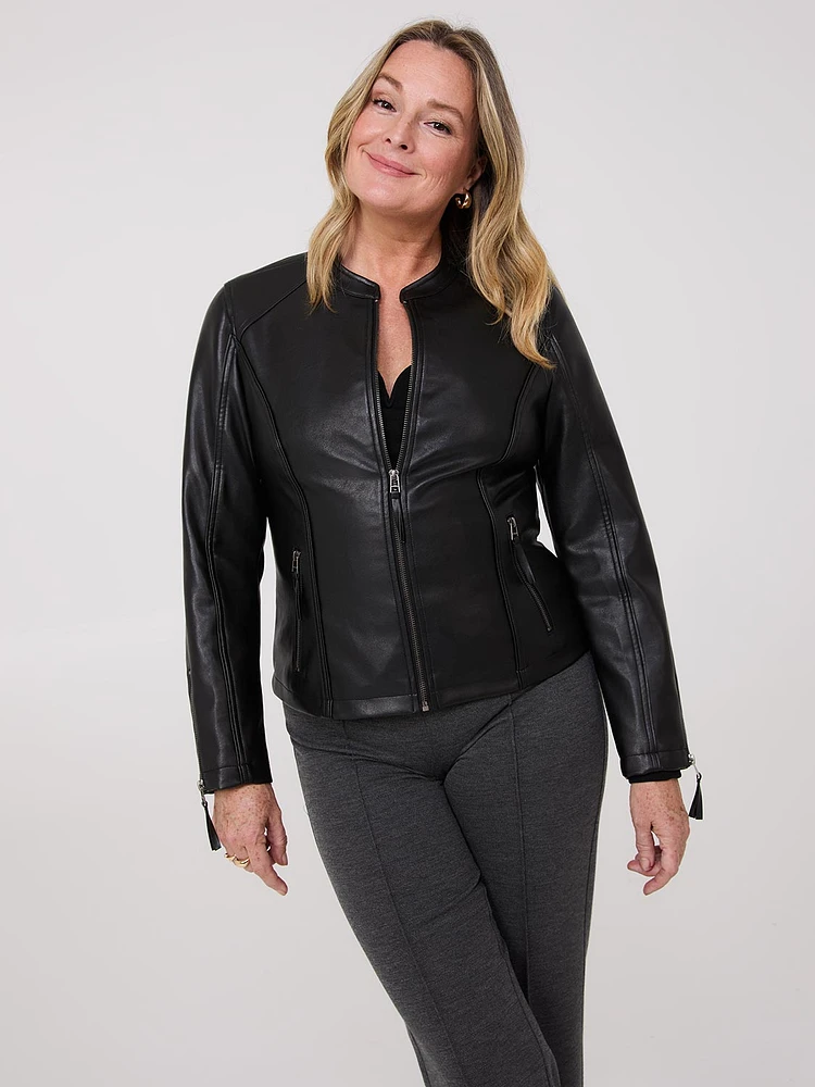 Zip-Front Faux Leather Jacket