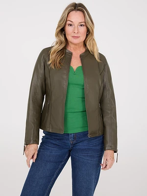 Zip-Front Faux Leather Jacket