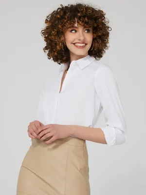 Button-Down Blouse With Rounded Hem, Pearl /