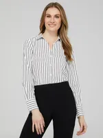 Striped Chiffon Split Neck Button-Front Blouse, Pearl /