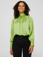 Satin High Neck Blouse, Lt Green /