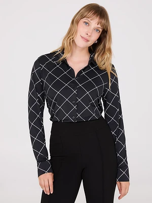 Plaid Long Sleeve Button-Front Blouse