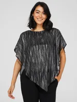 Asymmetrical Foil Print Chiffon Blouse, Black /